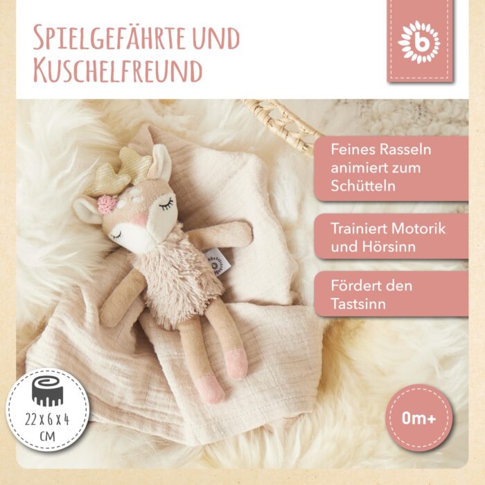 Bieco Kuscheltier Reh Ella mit Rassel | Baby Kuscheltier ab 0 Monate Stofftier Baby Plüschtie – Bild 7