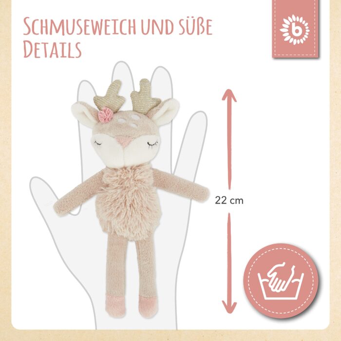 Bieco Kuscheltier Reh Ella mit Rassel | Baby Kuscheltier ab 0 Monate Stofftier Baby Plüschtie – Bild 5