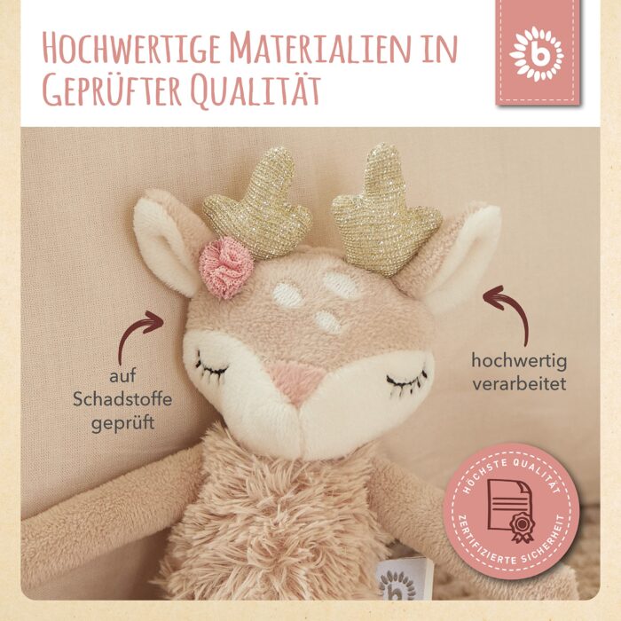 Bieco Kuscheltier Reh Ella mit Rassel | Baby Kuscheltier ab 0 Monate Stofftier Baby Plüschtie – Bild 4